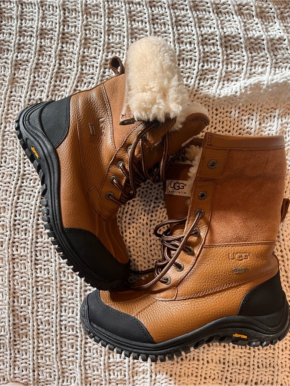 UGG Adirondack Chestnut Brown Leather Shearling  Boots